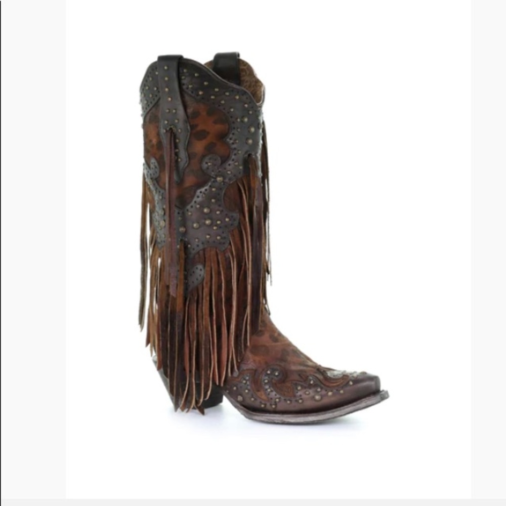 NEW corral western cowgirl cowboy leopard print fringe studded studs boots 6